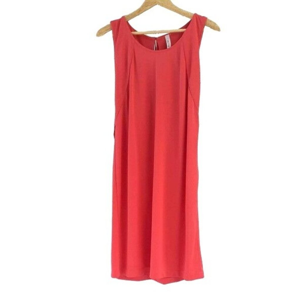 Miilla Cocktail Dress Coral Pink Med Knit Zip Keyhole Sleeveless Stretch Sheath